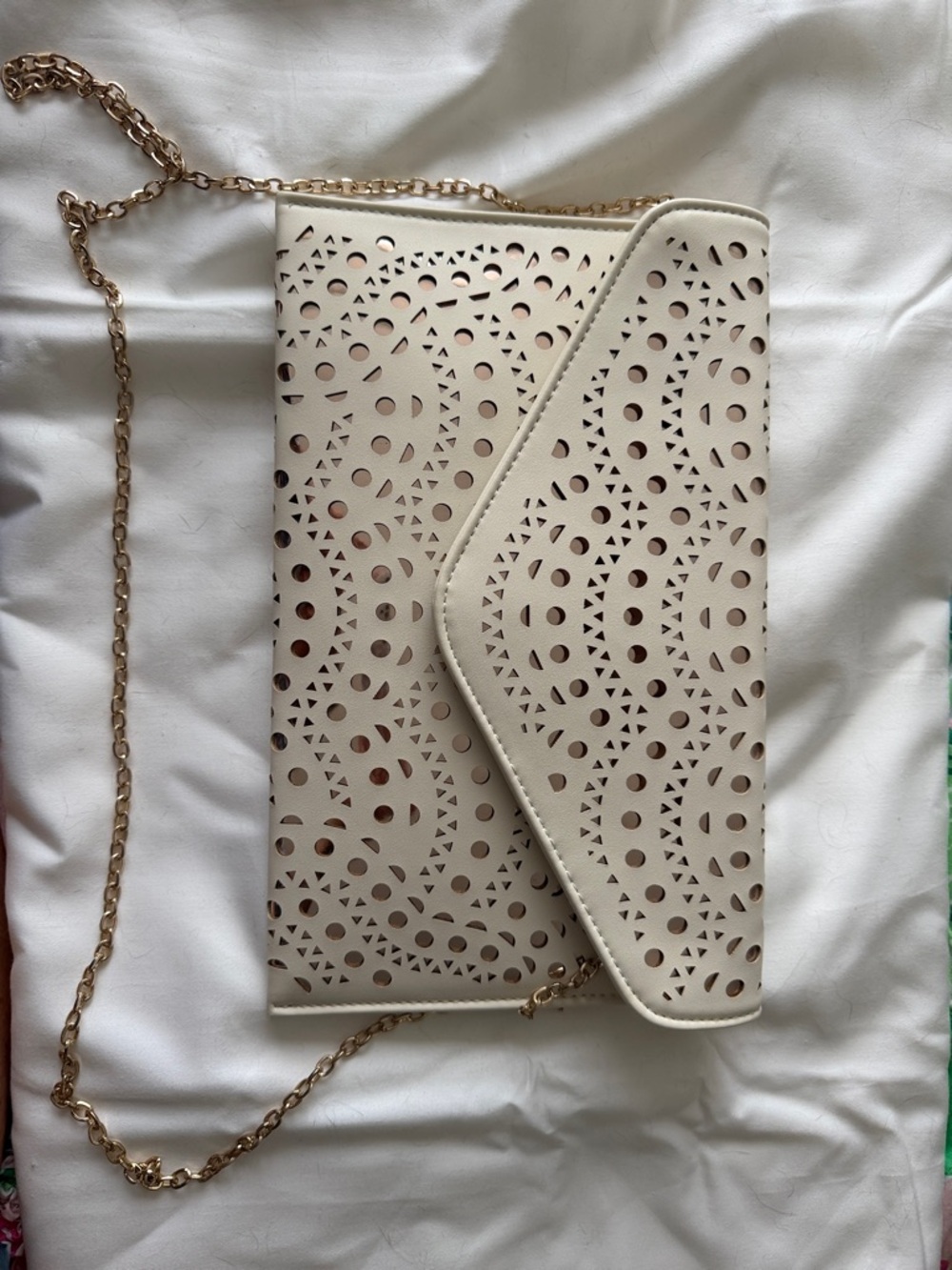 Cream Laser-Cut Envelope Crossbody Clutch - Elegant Women’s Bag